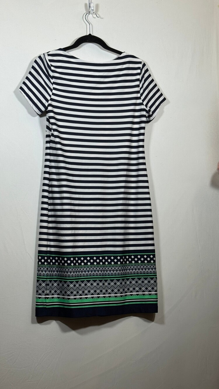 Perceptions Small Black and White Striped Dress Short Sleeves Patterned Hem